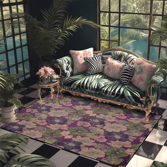 Faltbarer Anti-Rutsch-Teppich im Vintage-Stil mit botanischem Motiv - 153cm x 244cm - image 0