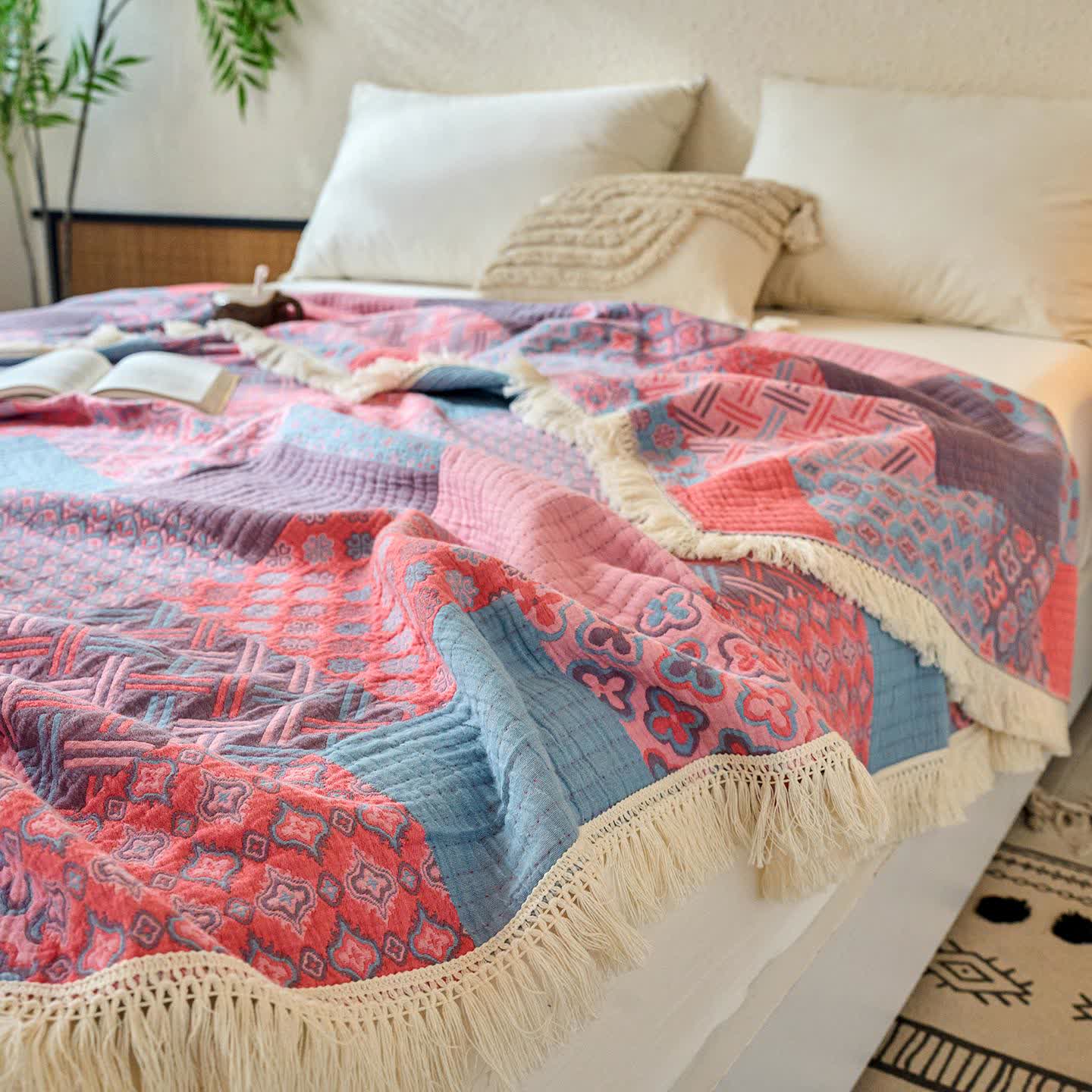 Patchwork Vintage Jacquard Baumwolle Leinen Quilt - image 1