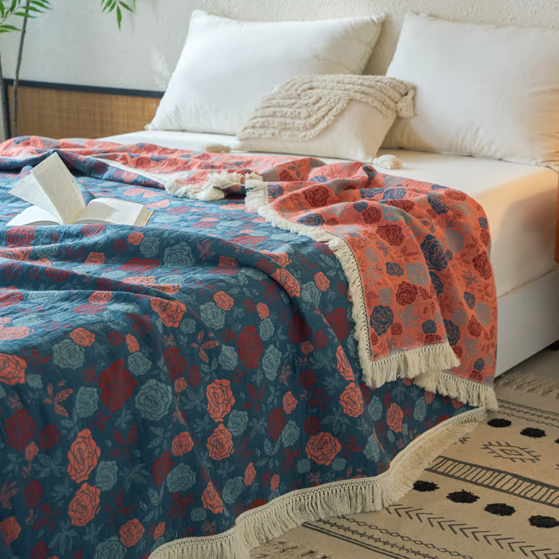 Wendesteppdecke aus Baumwollleinen und Jacquard in Rosenoptik - 230 cm x 240 cm - image 0