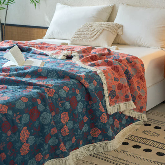 Wendesteppdecke aus Baumwollleinen und Jacquard in Rosenoptik - 230 cm x 240 cm - image 0