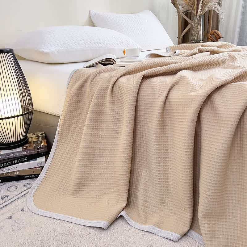Einfarbige, einfache Steppdecke aus Baumwollwaffel - Khaki - 200cm x 230cm - image 8