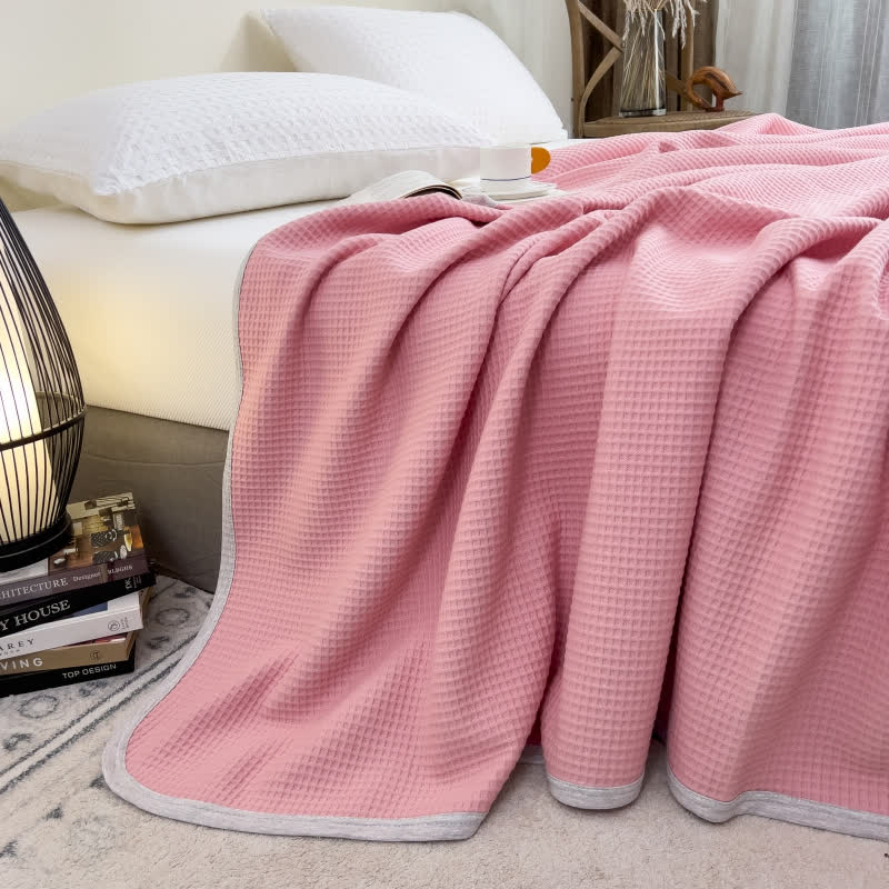 Einfarbige, einfache Steppdecke aus Baumwollwaffel - Rosa - 200cm x 230cm - image 10