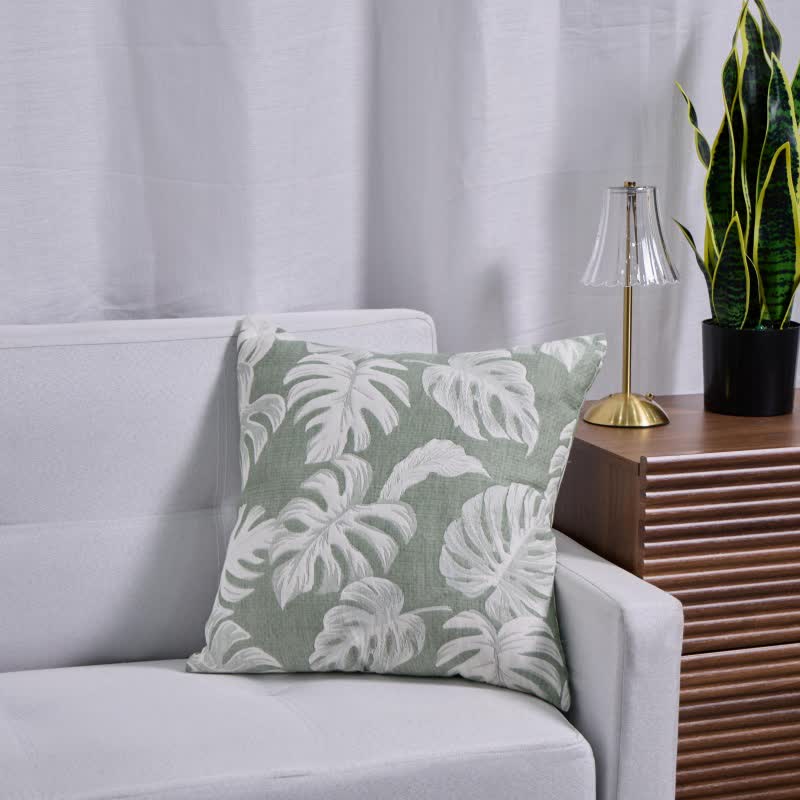 Quadratische Kissenbezüge aus Baumwollgaze-Jacquard mit Monstera-Motiv (2 Stück) - 2x Dunkelgrün - 45cm x 45cm - image 4