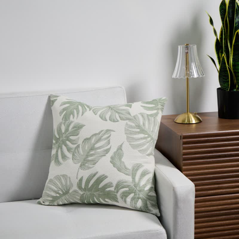 Quadratische Kissenbezüge aus Baumwollgaze-Jacquard mit Monstera-Motiv (2 Stück) - 2x Hellgrün - 45cm x 45cm - image 2