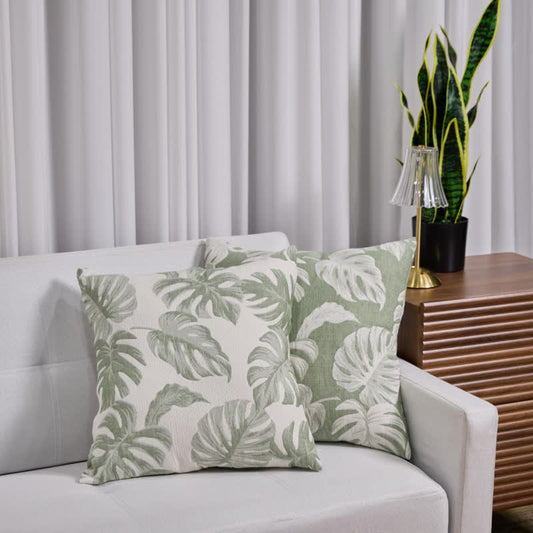 Quadratische Kissenbezüge aus Baumwollgaze-Jacquard mit Monstera-Motiv (2 Stück) - 1x Hellgrün + 1x Dunkelgrün - 45cm x 45cm - image 0