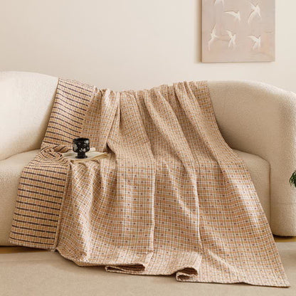 Dreilagige Steppdecke aus Baumwollmusselin mit Karomuster - Gelb - 2 Kissenbezüge - 52cm x 80cm - image 8