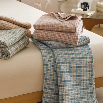 Dreilagige Steppdecke aus Baumwollmusselin mit Karomuster - image 1