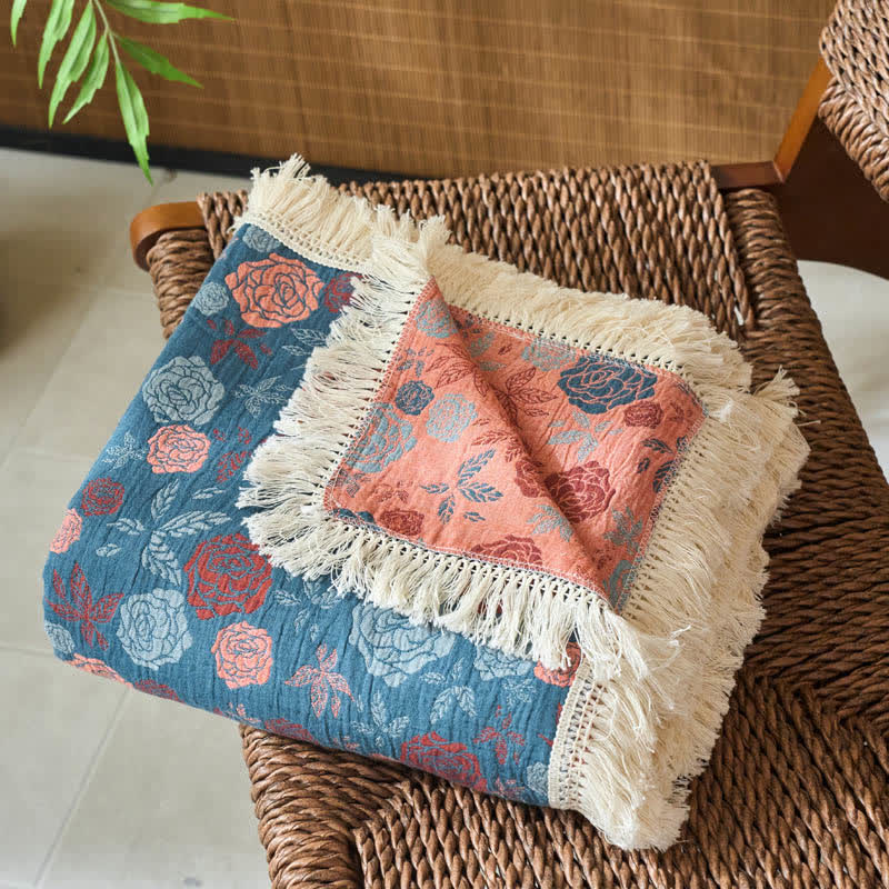 Wendesteppdecke aus Baumwollleinen und Jacquard in Rosenoptik - image 3