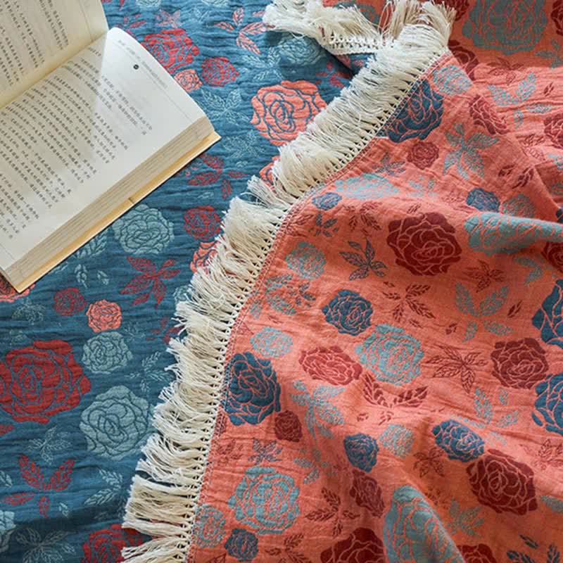 Wendesteppdecke aus Baumwollleinen und Jacquard in Rosenoptik - image 5