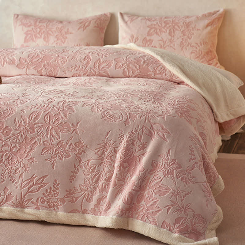 Warme Jacquard-Überwurfdecke mit botanischem Blumenmuster - image 4
