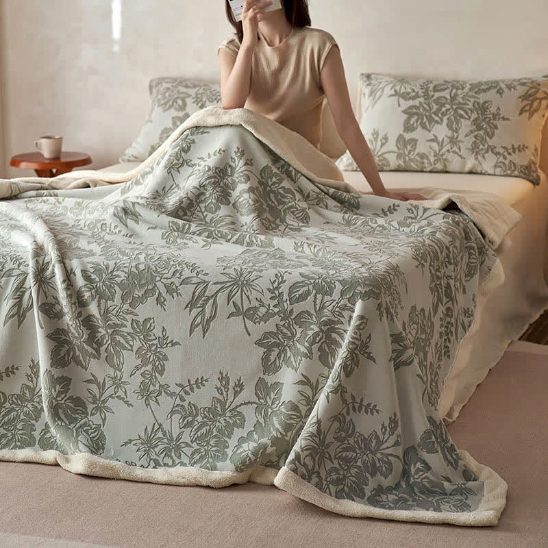 Warme Jacquard-Überwurfdecke mit botanischem Blumenmuster - Grün - 200cm x 230cm - image 8