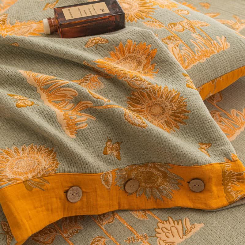Wende-Bettwäscheset aus Baumwollgaze mit Sonnenblumenmotiv (4-teilig) - image 6