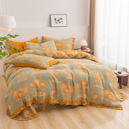 Wende-Bettwäscheset aus Baumwollgaze mit Sonnenblumenmotiv (4-teilig) - 220cm x 240cm - image 0