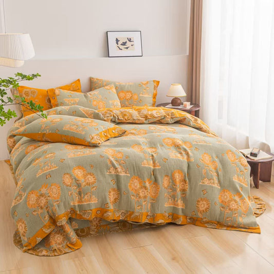 Wende-Bettwäscheset aus Baumwollgaze mit Sonnenblumenmotiv (4-teilig) - 220cm x 240cm - image 0
