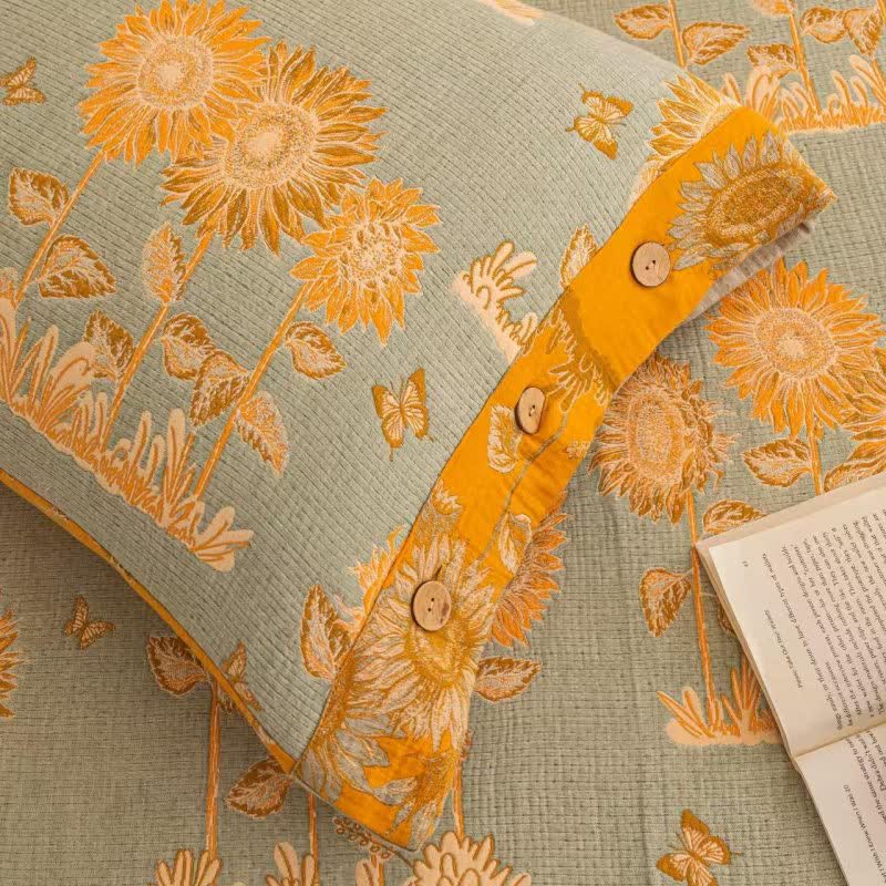 Wende-Bettwäscheset aus Baumwollgaze mit Sonnenblumenmotiv (4-teilig) - image 4