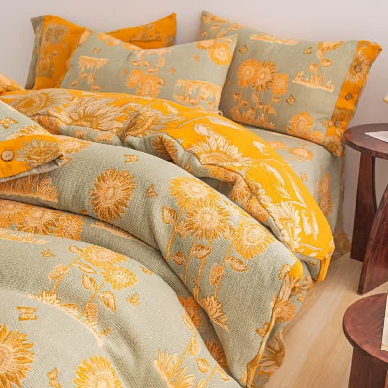 Wende-Bettwäscheset aus Baumwollgaze mit Sonnenblumenmotiv (4-teilig) - image 2
