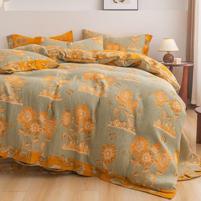 Wende-Bettwäscheset aus Baumwollgaze mit Sonnenblumenmotiv (4-teilig) - image 1
