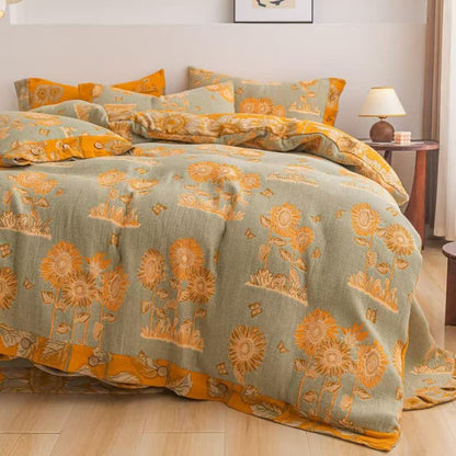 Wende-Bettwäscheset aus Baumwollgaze mit Sonnenblumenmotiv (4-teilig) - image 1