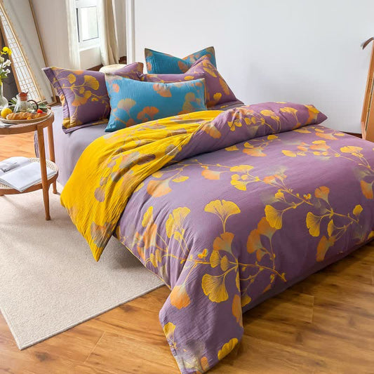 Ginkgoblatt-Bettwäscheset aus Jacquard-Baumwolle (4-teilig) - 220cm x 240cm - image 0