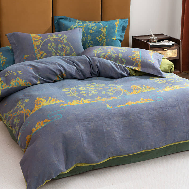 Wendebettwäscheset aus Jacquard-Baumwolle im Querformat (4-teilig) - Lila & Cyan - 220cm x 240cm - image 4