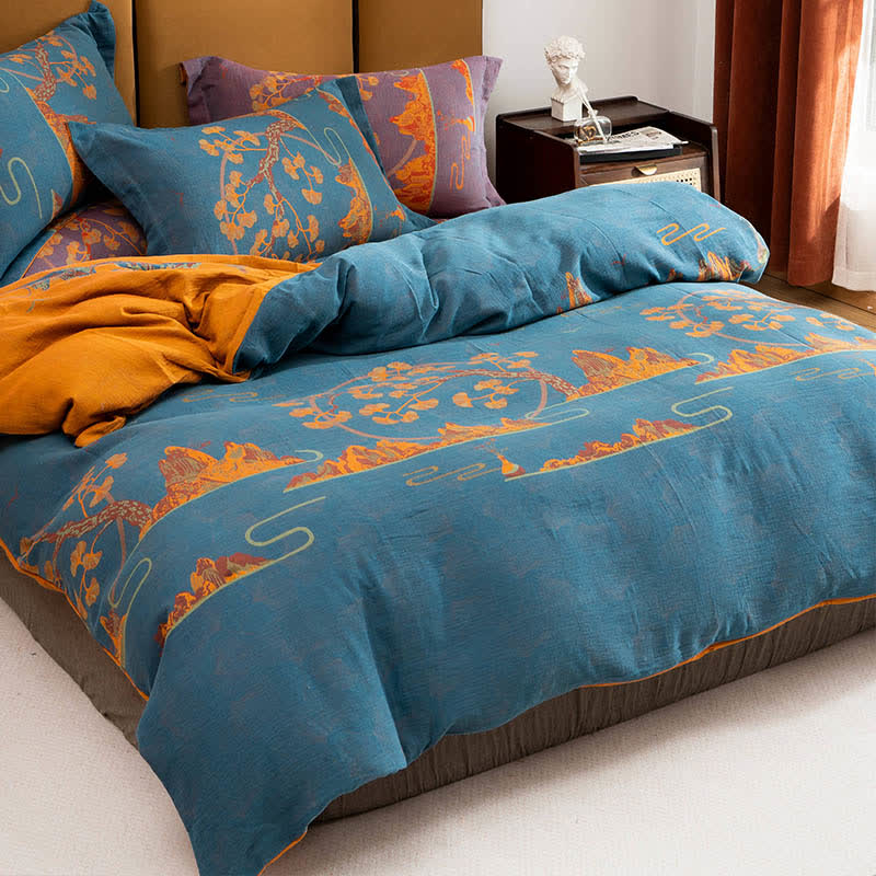 Wendebettwäscheset aus Jacquard-Baumwolle im Querformat (4-teilig) - Blau & Orange - 220cm x 240cm - image 6
