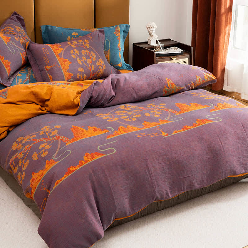 Wendebettwäscheset aus Jacquard-Baumwolle im Querformat (4-teilig) - Lila & Orange - 220cm x 240cm - image 5