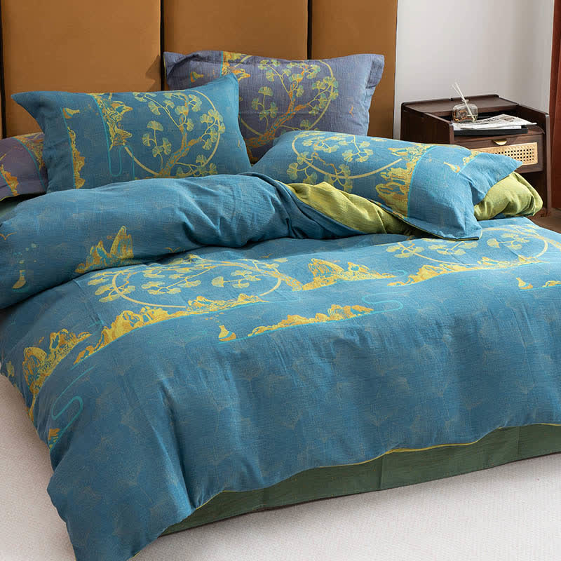 Wendebettwäscheset aus Jacquard-Baumwolle im Querformat (4-teilig) - Blau & Grün - 220cm x 240cm - image 3