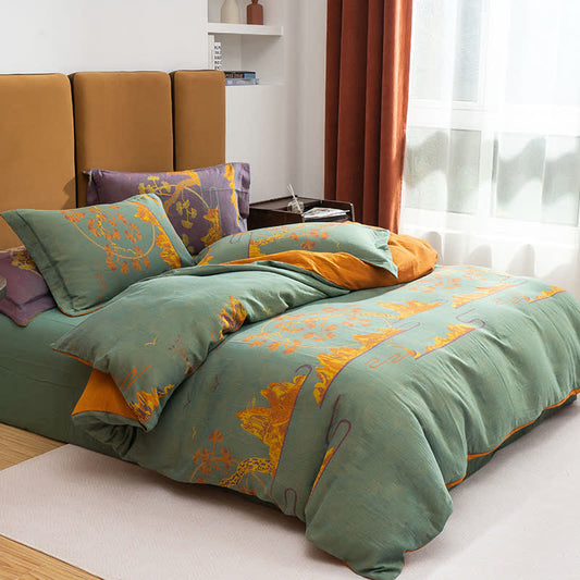 Wendebettwäscheset aus Jacquard-Baumwolle im Querformat (4-teilig) - Grün & Gelb - 220cm x 240cm - image 0