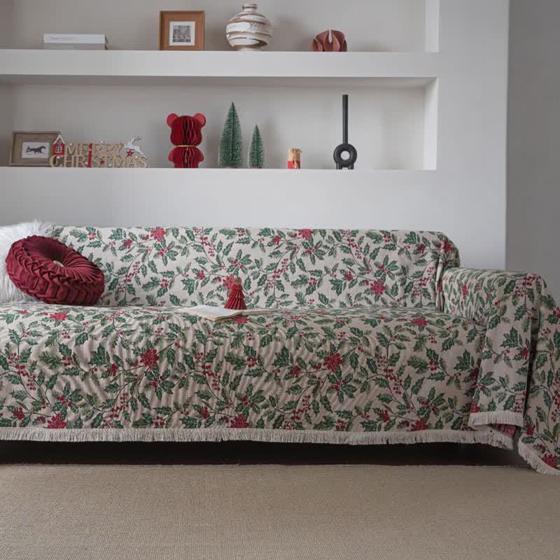 Weihnachtsinspirierte Sofadecke mit Stechpalmenblättern - 180cm x 340cm - image 0