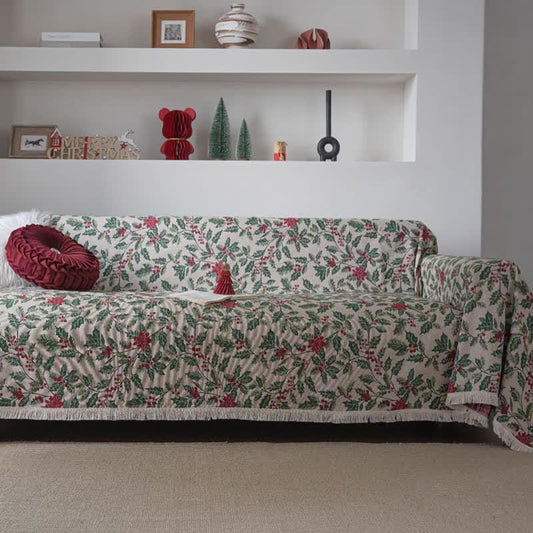 Weihnachtsinspirierte Sofadecke mit Stechpalmenblättern - 180cm x 340cm - image 0