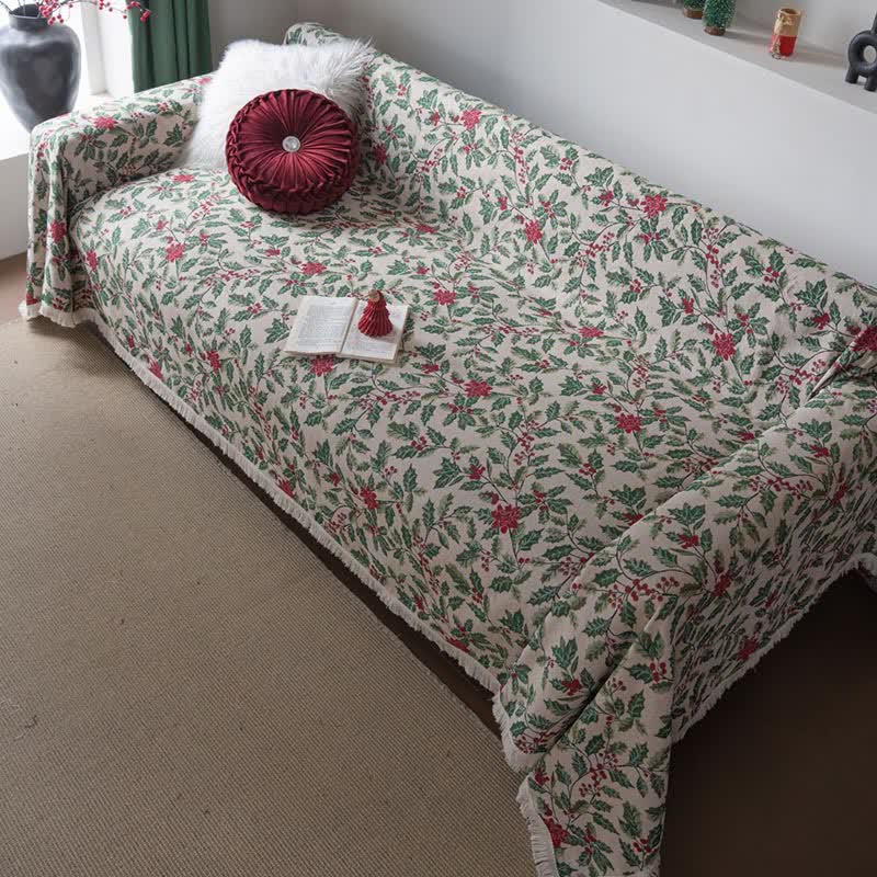 Weihnachtsinspirierte Sofadecke mit Stechpalmenblättern - image 3