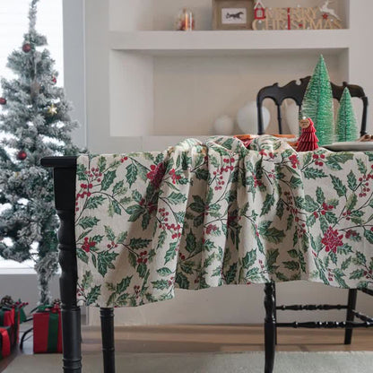Weihnachtlich inspirierte Jacquard-Tischdecke mit Stechpalmenblättern - image 4