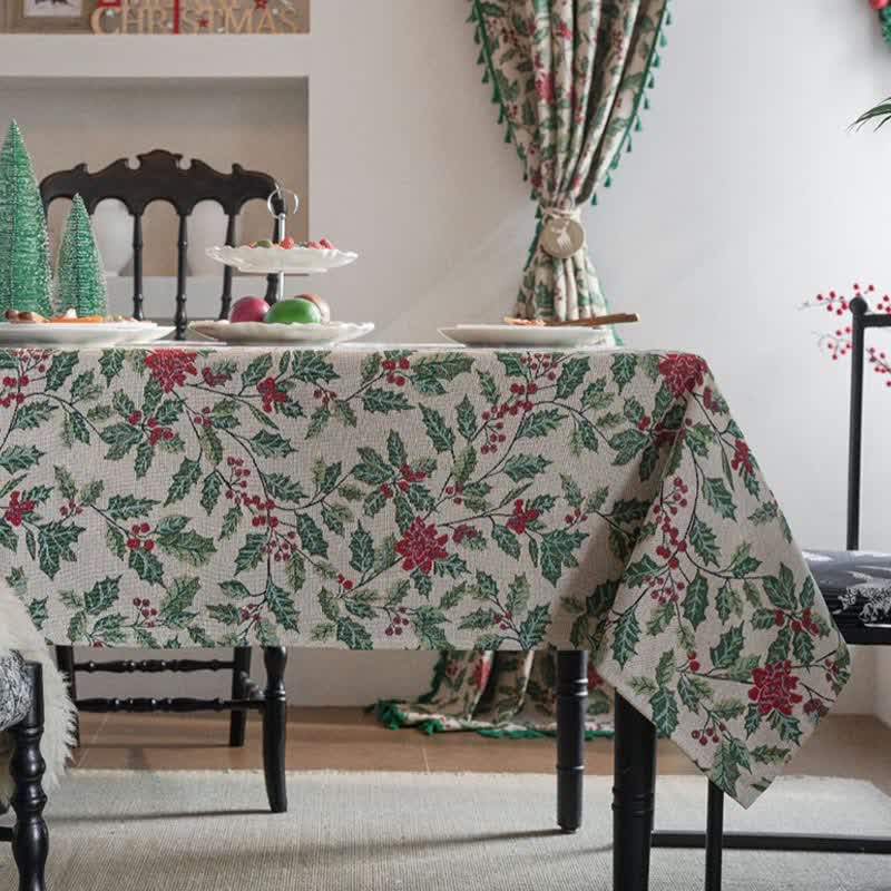 Weihnachtlich inspirierte Jacquard-Tischdecke mit Stechpalmenblättern - 140cm x 260cm - image 0