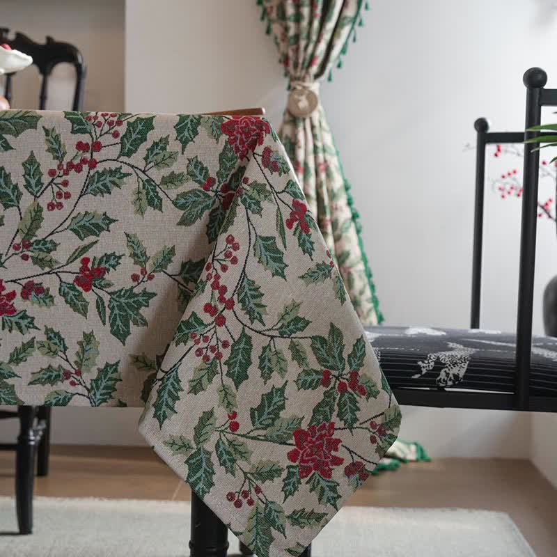 Weihnachtlich inspirierte Jacquard-Tischdecke mit Stechpalmenblättern - image 9