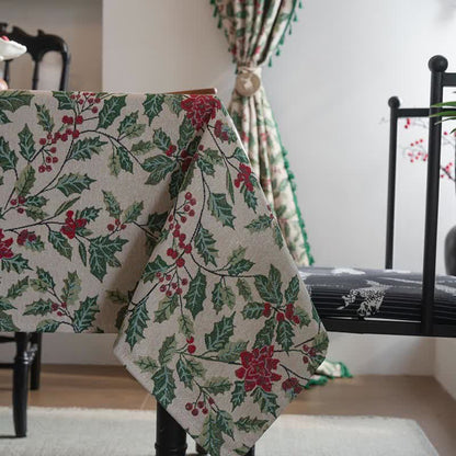 Weihnachtlich inspirierte Jacquard-Tischdecke mit Stechpalmenblättern - image 9