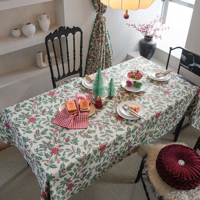 Weihnachtlich inspirierte Jacquard-Tischdecke mit Stechpalmenblättern - image 1