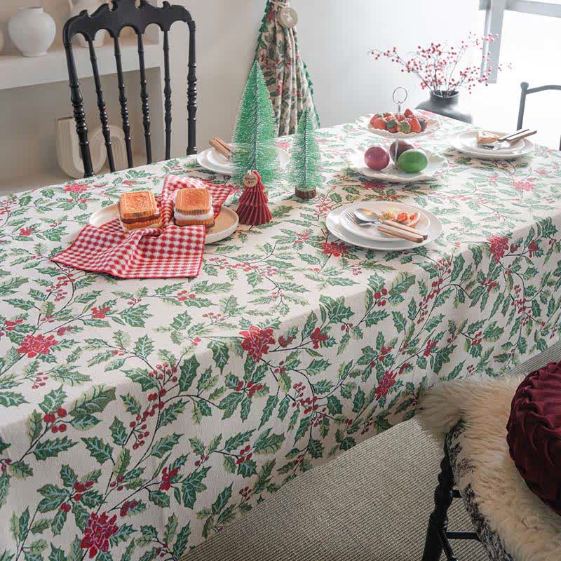 Weihnachtlich inspirierte Jacquard-Tischdecke mit Stechpalmenblättern - image 5