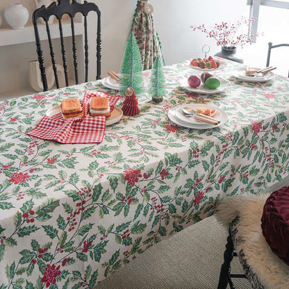 Weihnachtlich inspirierte Jacquard-Tischdecke mit Stechpalmenblättern - image 5