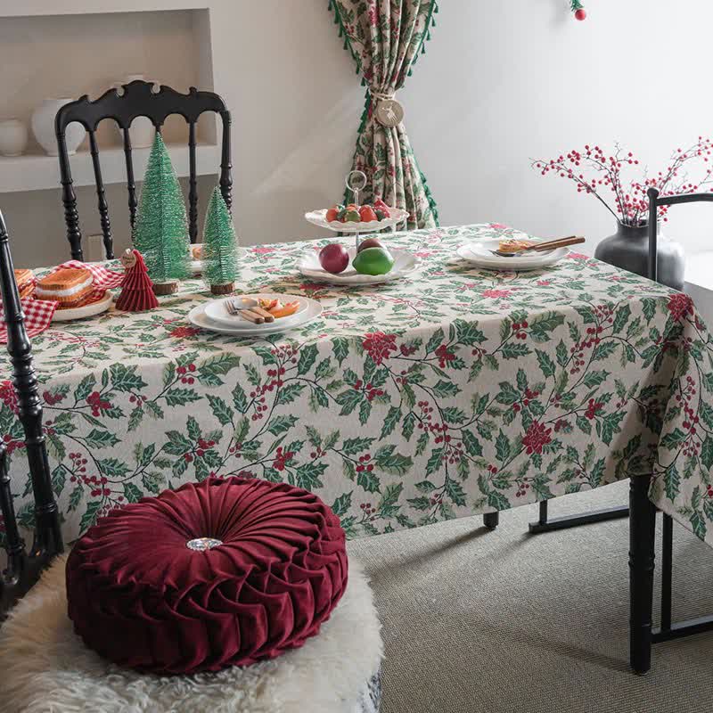 Weihnachtlich inspirierte Jacquard-Tischdecke mit Stechpalmenblättern - image 3