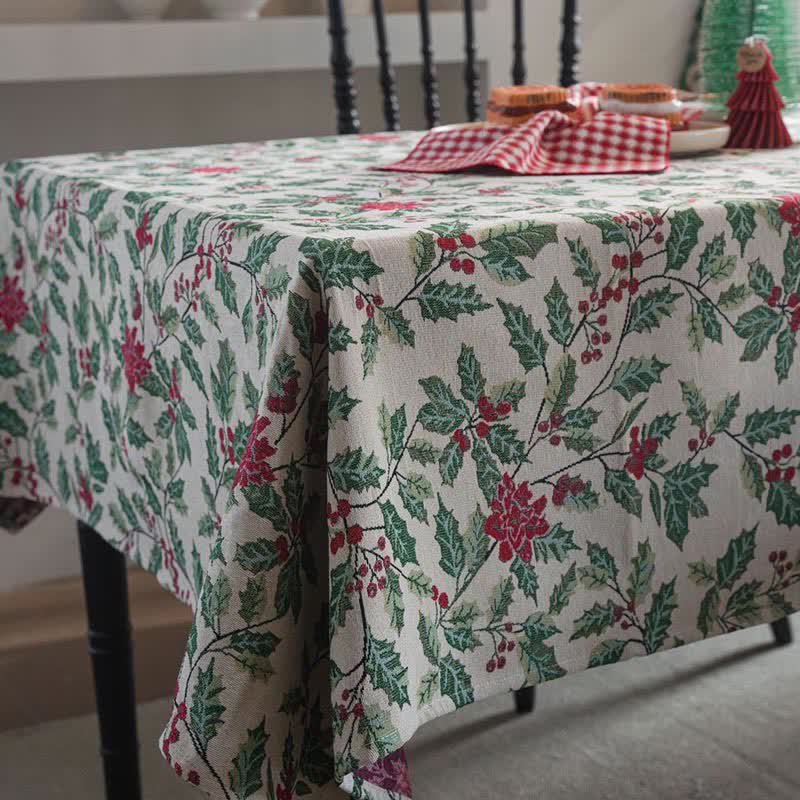 Weihnachtlich inspirierte Jacquard-Tischdecke mit Stechpalmenblättern - image 7