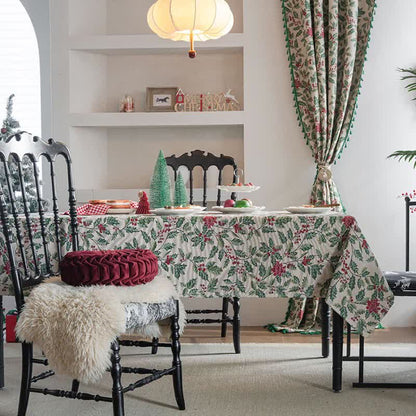 Weihnachtlich inspirierte Jacquard-Tischdecke mit Stechpalmenblättern - image 2