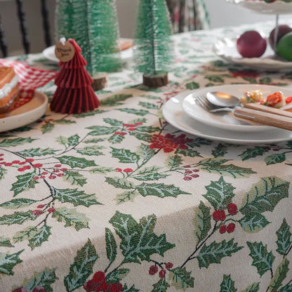 Weihnachtlich inspirierte Jacquard-Tischdecke mit Stechpalmenblättern - image 10