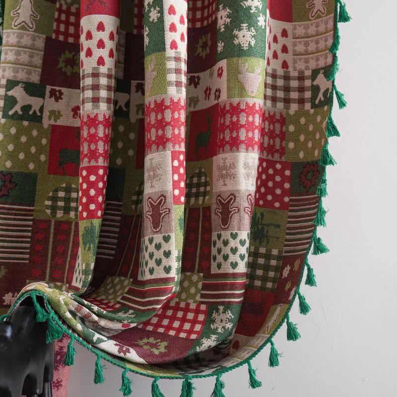 Patchwork-Vorhang mit Quasten und weihnachtlichem Print - image 6