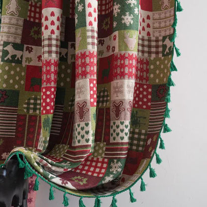 Patchwork-Vorhang mit Quasten und weihnachtlichem Print - image 6