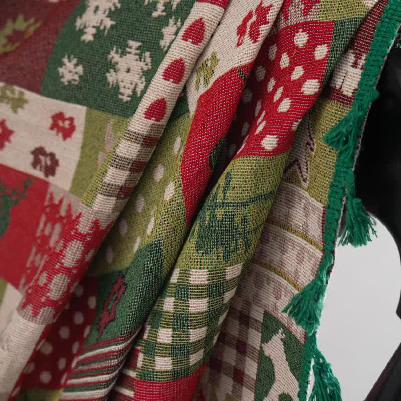 Patchwork-Vorhang mit Quasten und weihnachtlichem Print - image 7