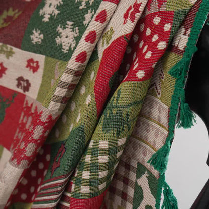 Patchwork-Vorhang mit Quasten und weihnachtlichem Print - image 7