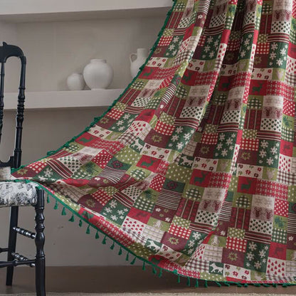 Patchwork-Vorhang mit Quasten und weihnachtlichem Print - Stangentasche - 150cm x 260cm - image 0