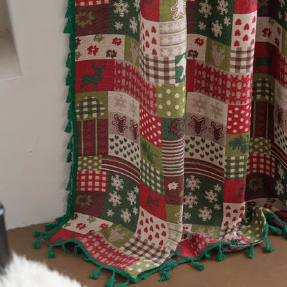 Patchwork-Vorhang mit Quasten und weihnachtlichem Print - image 5