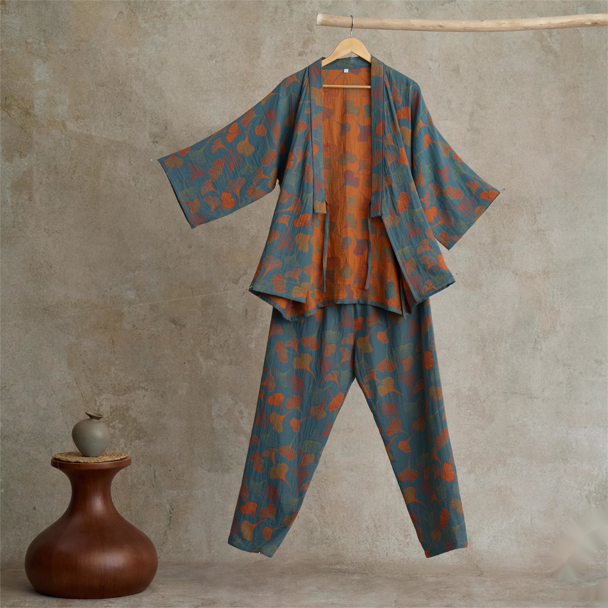 Kimono-Loungewear-Set aus Ginkgo-Baumwollgaze - image 12