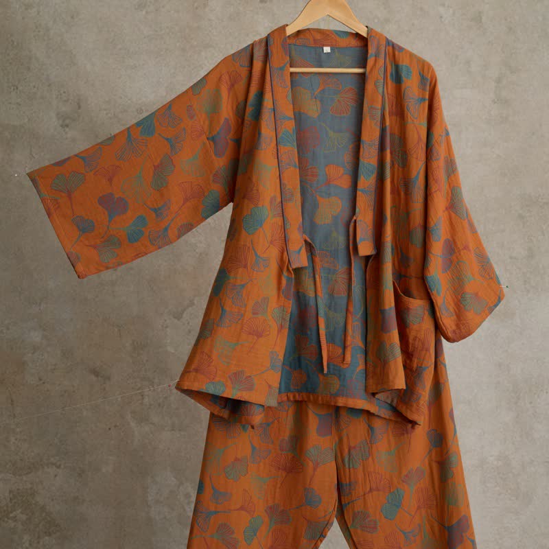 Kimono-Loungewear-Set aus Ginkgo-Baumwollgaze - image 17
